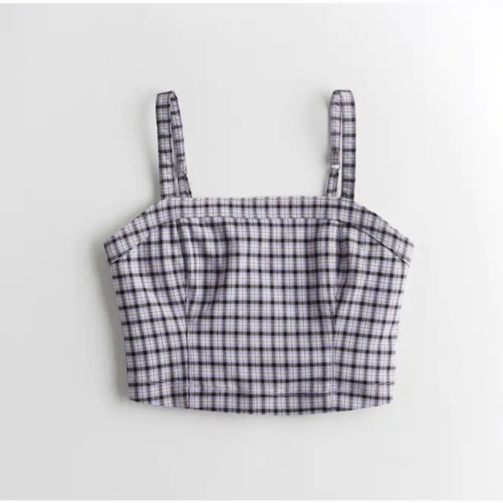 Hollister | NWT Crop Square Neck Tank Advanced Stretch Purple Black Medi…